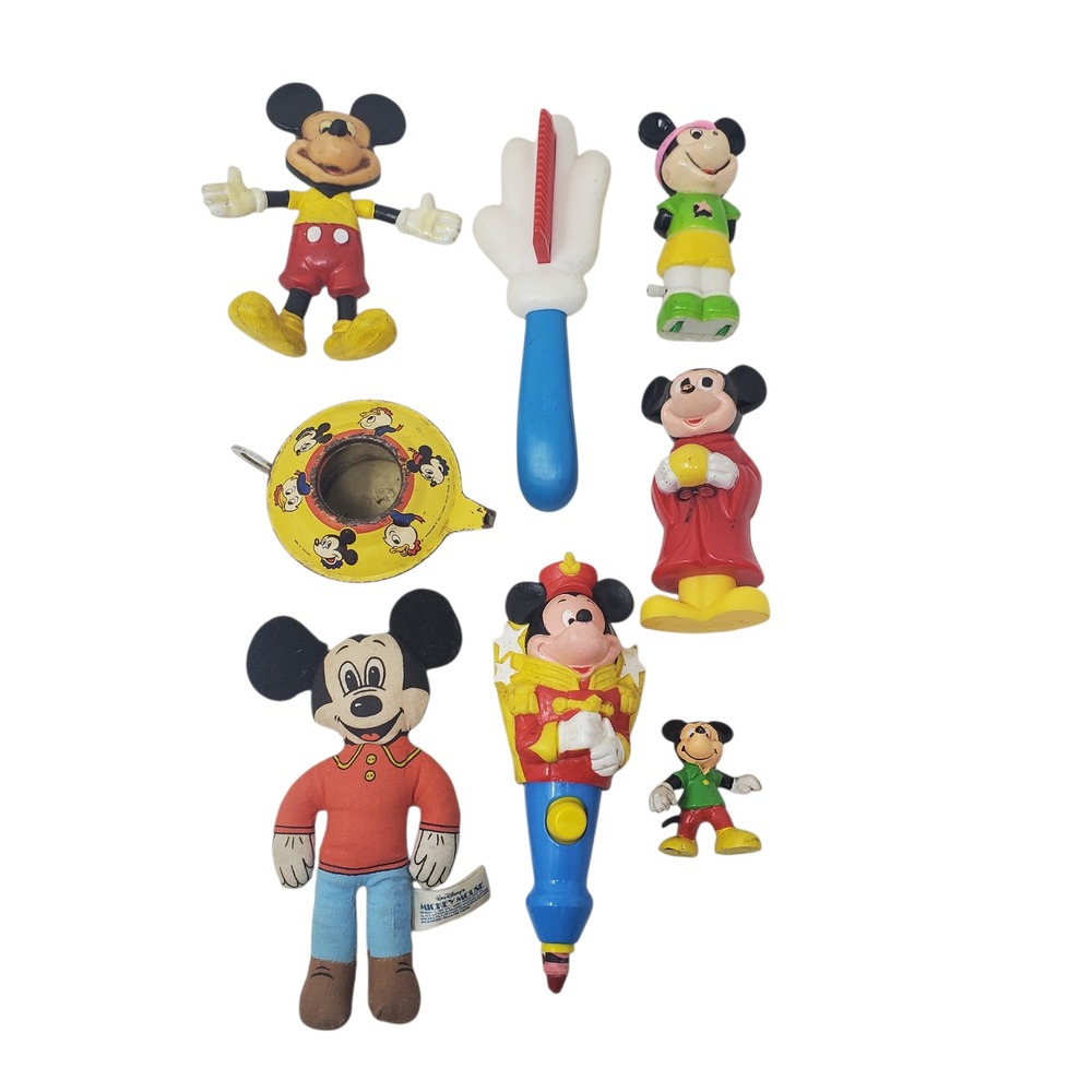 Vintage Disney Mickey Mouse Collection Lot 8 Toys Figures Tin   Plastic Rubber